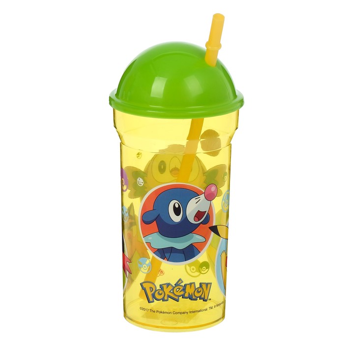 Стакан 460 мл "Покемон", с соломинкой и крышкой-полусферой, прозрачный
