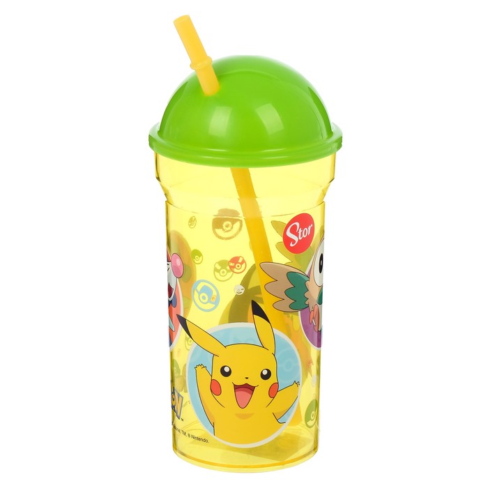 Стакан 460 мл "Покемон", с соломинкой и крышкой-полусферой, прозрачный