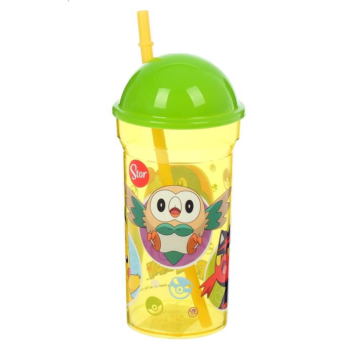 Стакан 460 мл "Покемон", с соломинкой и крышкой-полусферой, прозрачный