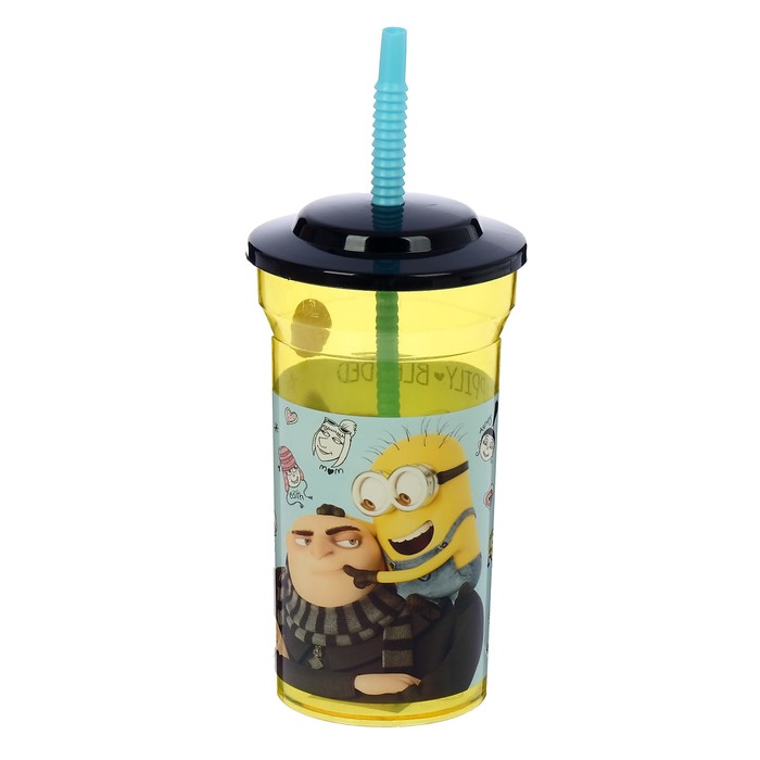 Стакан 460 мл "Гадкий я 3", с соломинкой и крышкой, прозрачный