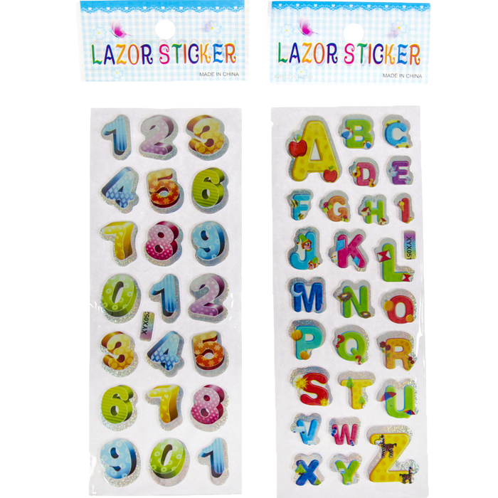 Наклейка пластик голография серебро "Цифры/Буквы" МИКС 21х6,5 см