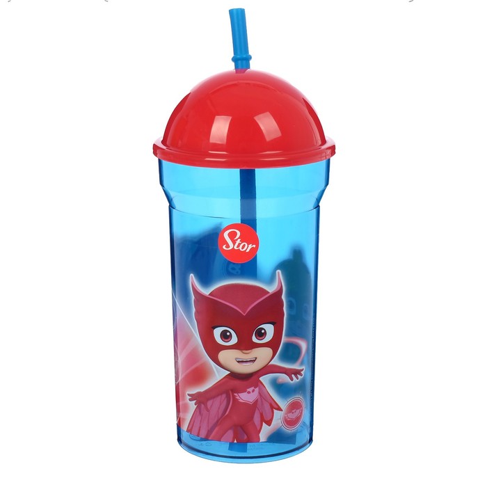 Стакан 460 мл "Герои в масках", с соломинкой и крышкой-полусферой, прозрачный