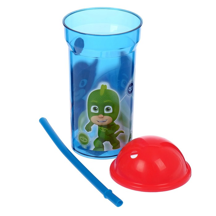 Стакан 460 мл "Герои в масках", с соломинкой и крышкой-полусферой, прозрачный