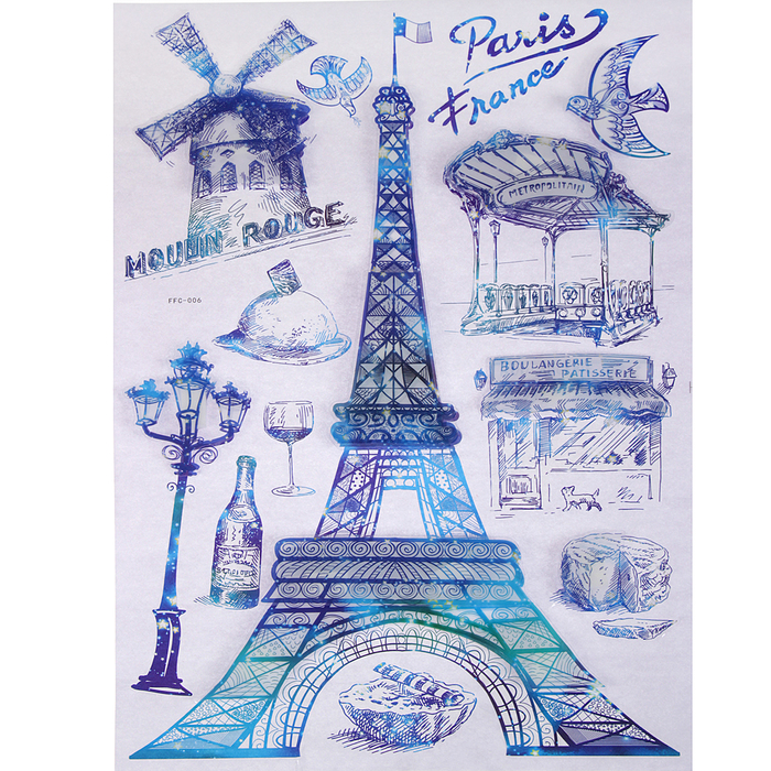 Наклейка пластик 7D "Париж" синяя 65х36 см