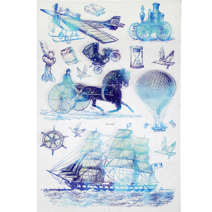 Наклейка пластик 7D "Морские просторы" МИКС синяя 65х36 см