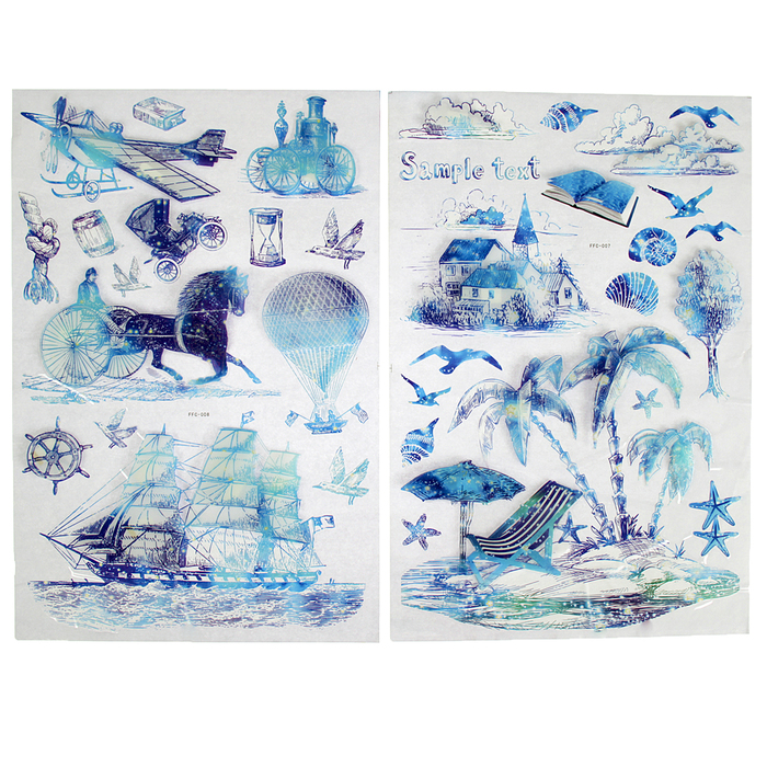 Наклейка пластик 7D "Морские просторы" МИКС синяя 65х36 см