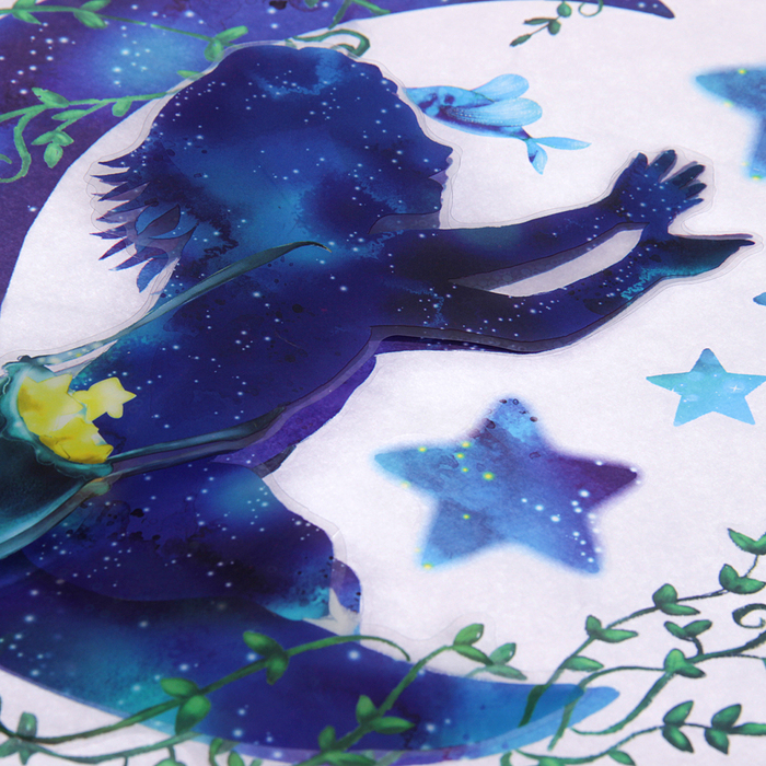 Наклейка пластик 7D "Девочка на месяце" синяя 65х36 см