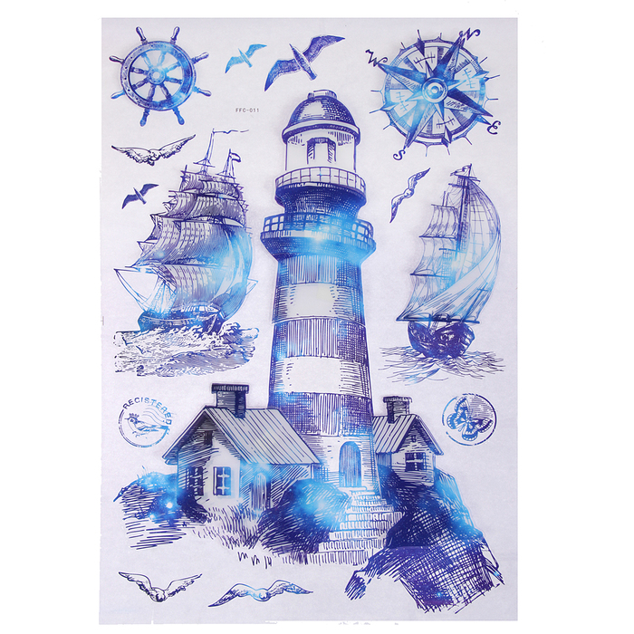 Наклейка пластик 7D "Маяк/Ракеты" МИКС синяя 65х36 см