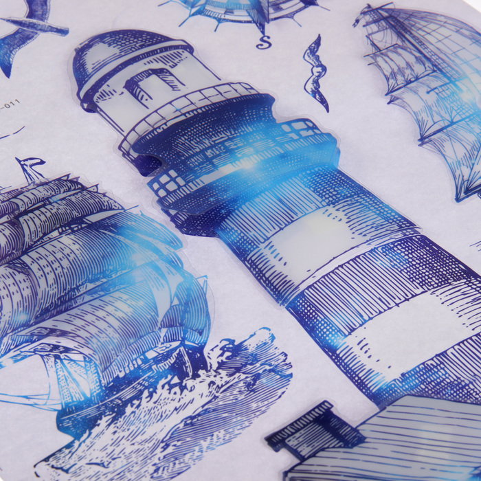 Наклейка пластик 7D "Маяк/Ракеты" МИКС синяя 65х36 см