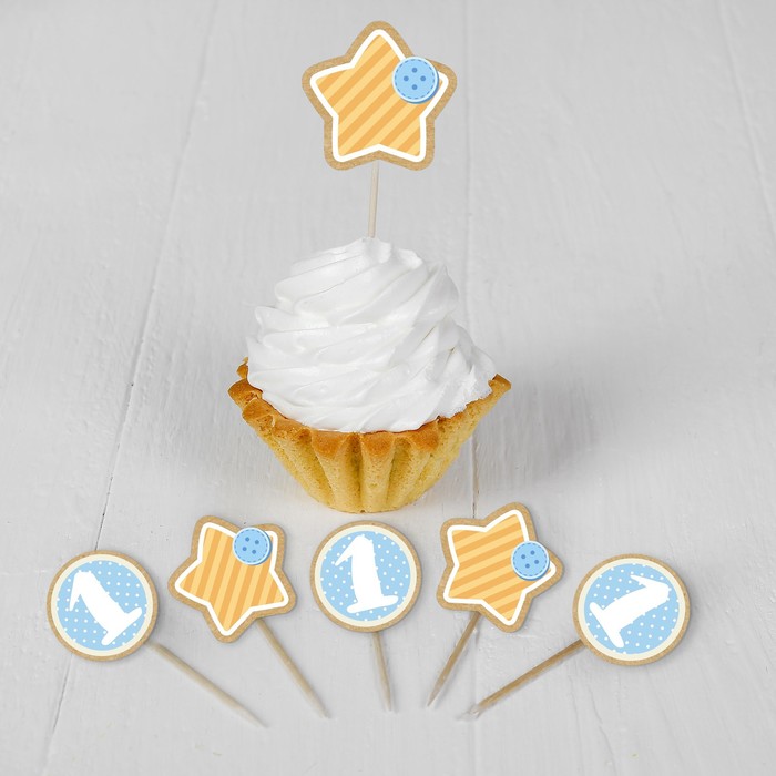 Набор для украшения праздника "Малыш 1 годик" Наклейки, 12 шпажек