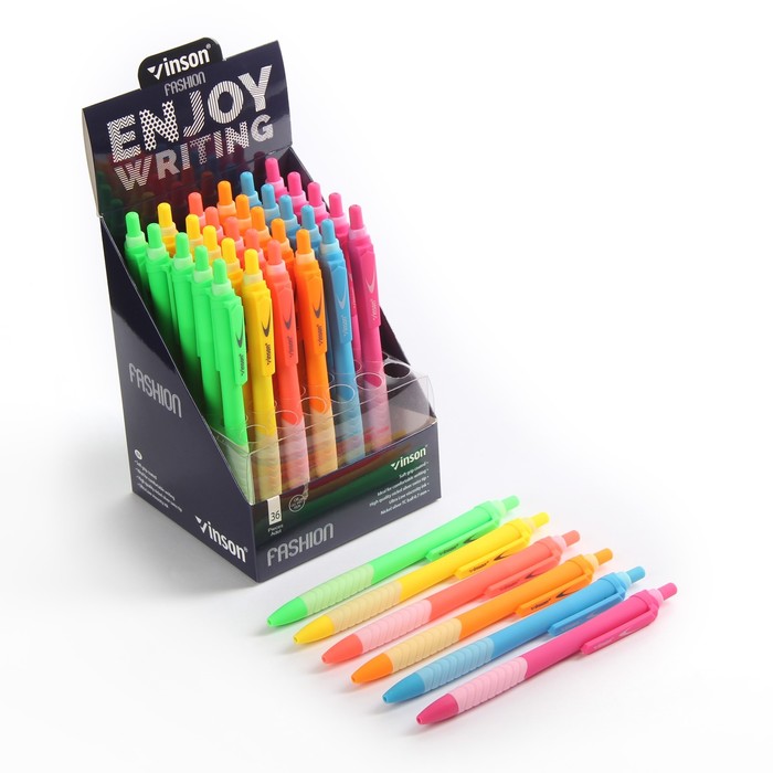 Ручка шариковая авт 0,5мм Vinson корпус МИКС с резин держ стержень масляный синий