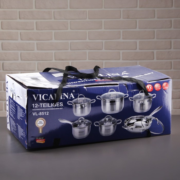 Набор посуды "Монта", 6 предметов: ковш 1,5 л, 4 кастрюли с мерными шкалами 1,5/2/2,5/5 л, сковорода 27,5 см, крышки