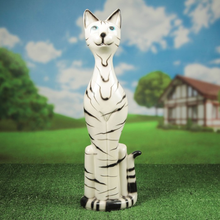 Садовая фигура "Уличный кот" глянец белый тигр