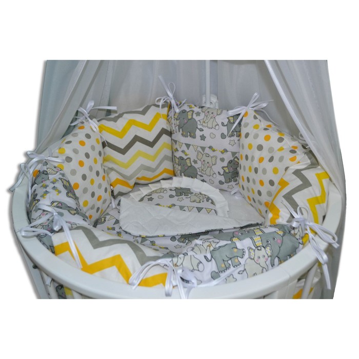 Комплект в прямоугольную кроватку "Цирк", 19 предметов, цвет жёлтый