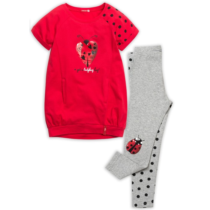 Комплект для девочки (туника, штаны), рост 98 см, цвет красный