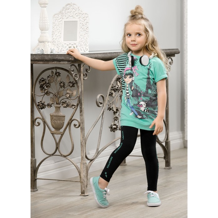 Комплект для девочки (туника, штаны), рост 92 см, цвет изумрудный