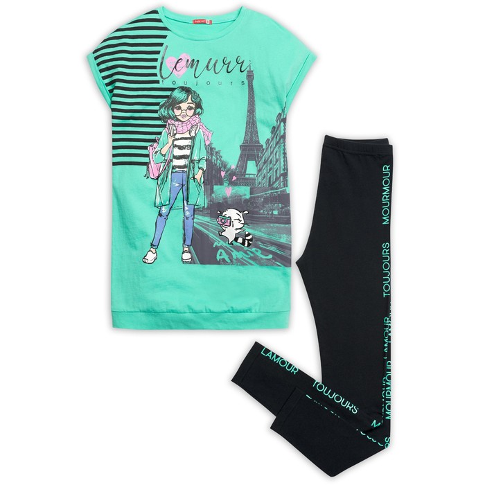 Комплект для девочки (туника, штаны), рост 122 см, цвет изумрудный