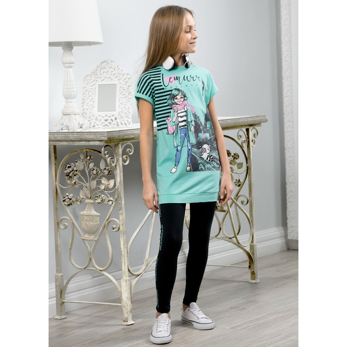 Комплект для девочки (туника, штаны), рост 122 см, цвет изумрудный