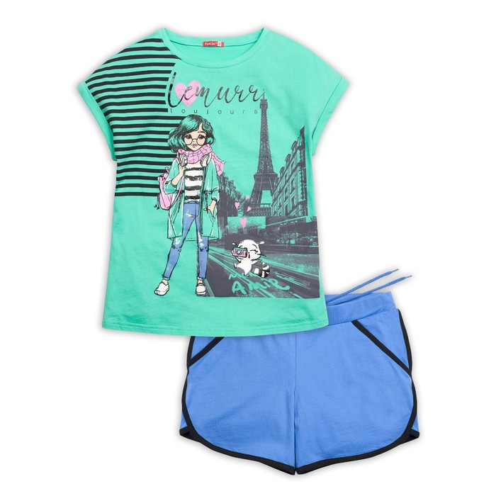 Комплект для девочки (футболка, шорты), рост 122 см, цвет изумрудный