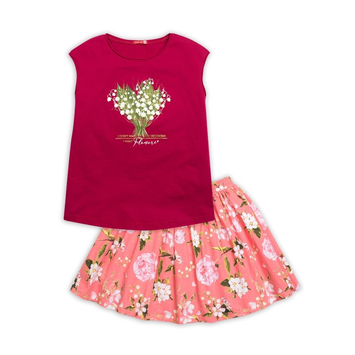 Комплект для девочки (футболка, юбка), рост 134 см, цвет малиновый