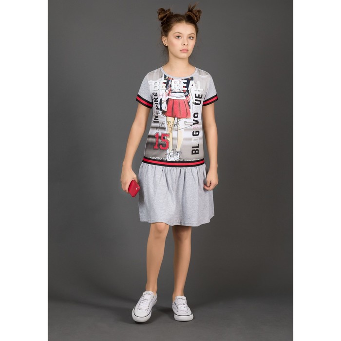 Платье для девочки, рост 134 см, цвет серый