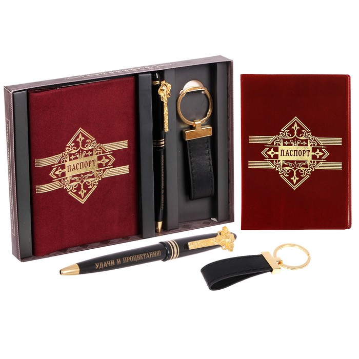Набор: "Стремись к цели": обложка для паспорта, ручка, брелок