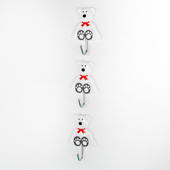 Набор крючков на липучке "Мишки", 3 шт