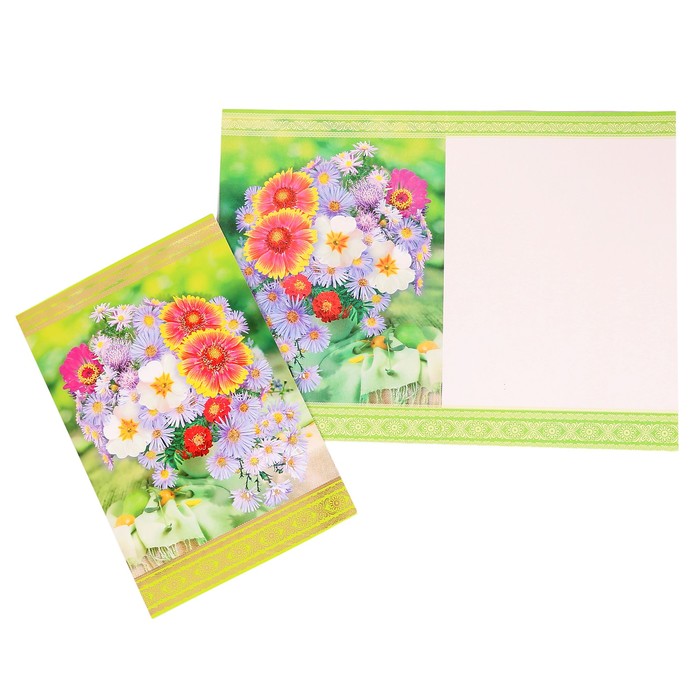 Открытка "Универсальная" букет цветов, зелёный фон, А4