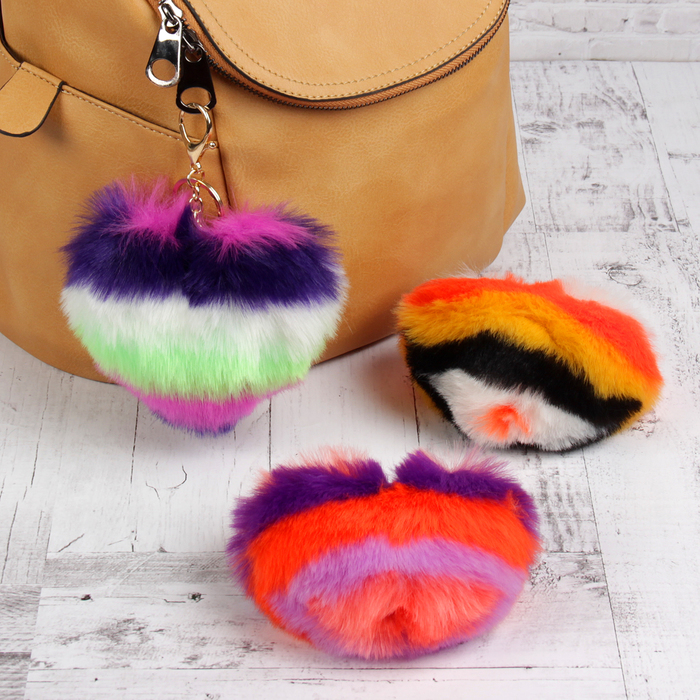 Пушистик на кольце "Полосатое сердце" МИКС 7х12х14 см