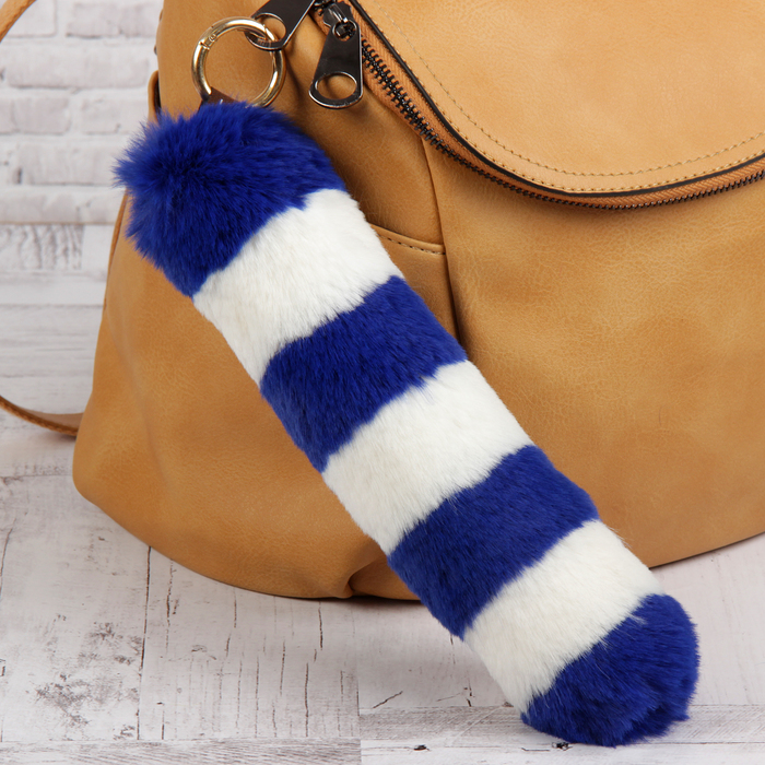 Пушистик на кольце "Полосатый хвостик" сине-белый 28х6х6 см