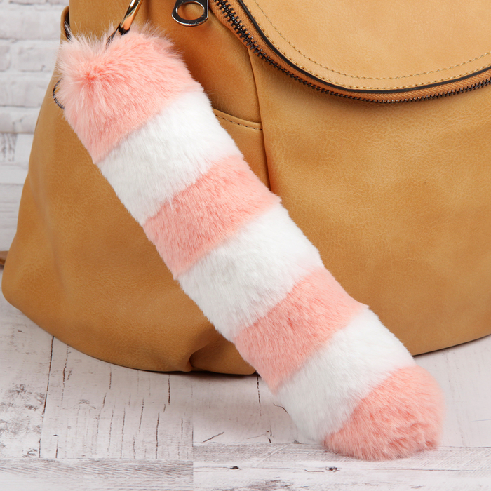 Пушистик на кольце "Полосатый хвостик" бело-персиковый 28х6х6 см