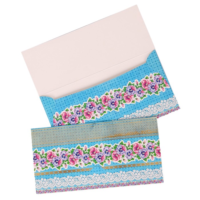 Конверт для денег "Универсальный" цветы, узор, голубой фон