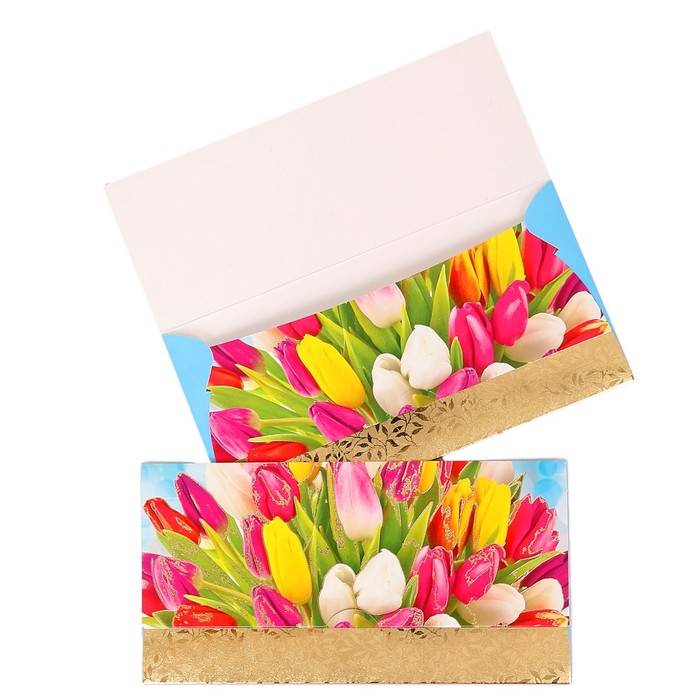 Конверт для денег "Универсальный" тюльпаны, голубой фон