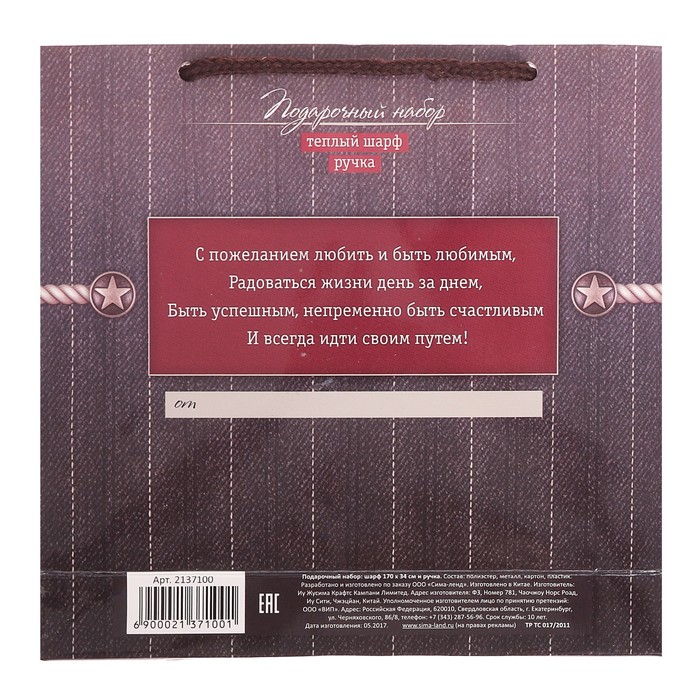Подарочный набор: "С 23 Февраля": тёплый шарф и ручка