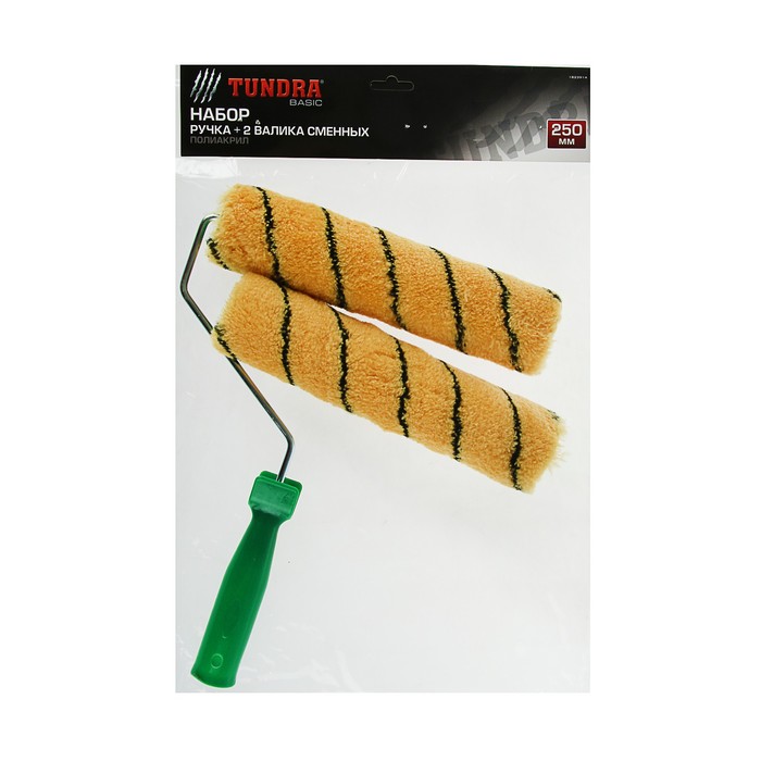 Валик TUNDRA basic, полиакрил, 250 мм, ручка d=8 мм, D=42 мм, ворс 12 мм, + зап. ролик