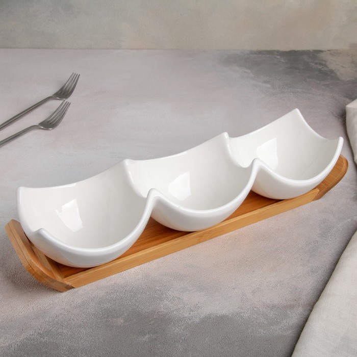 Менажница "Эстет", 3 секции, на деревянной подставке