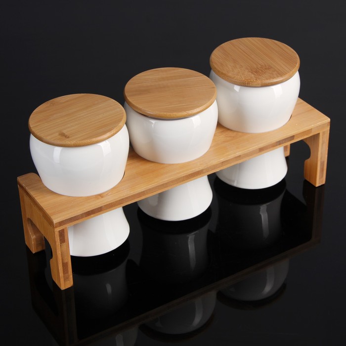 Набор банок для сыпучих продуктов 350 мл "Эстет", 3 шт, на подставке