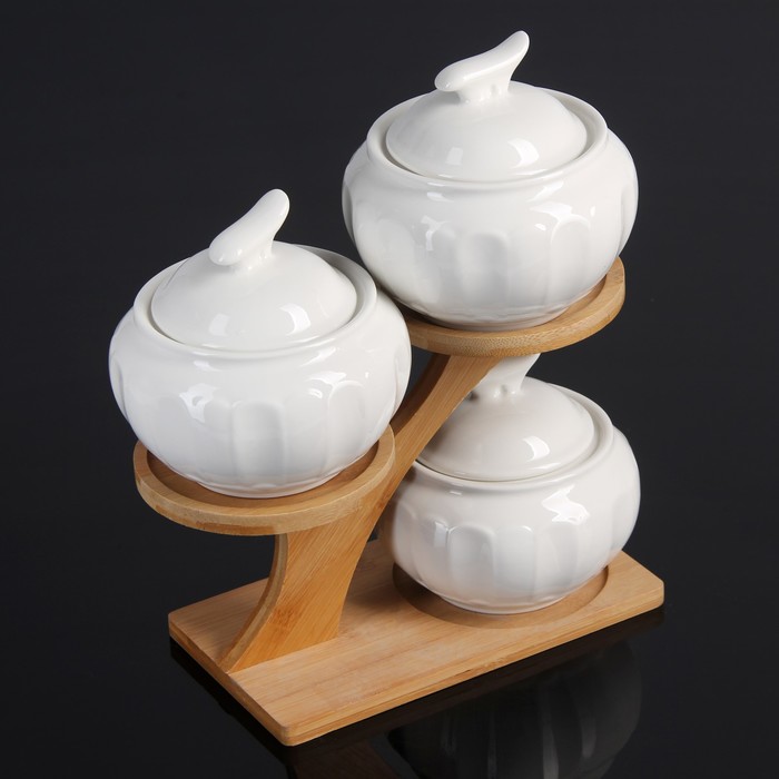 Набор банок для сыпучих продуктов 500 мл "Эстет. Тыковка", 3 шт, на деревянной подставке