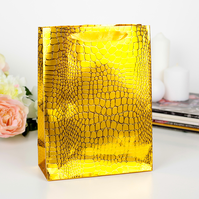 Пакет подарочный "Питон", золотой, люкс, 30 х 12 х 42 см