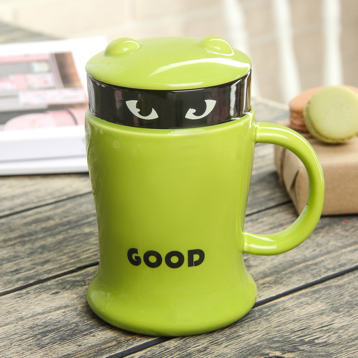 Кружка 600 мл "Ниндзя", с керамической крышкой, цвета МИКС