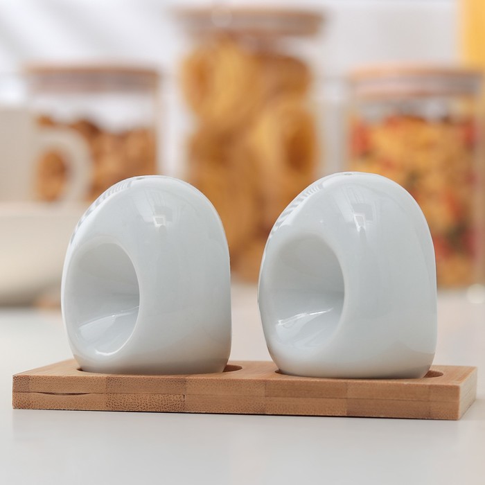 Набор для специй 60 мл "Эстет.Модерн", 2 шт: солонка, перечница, на деревянной подставке