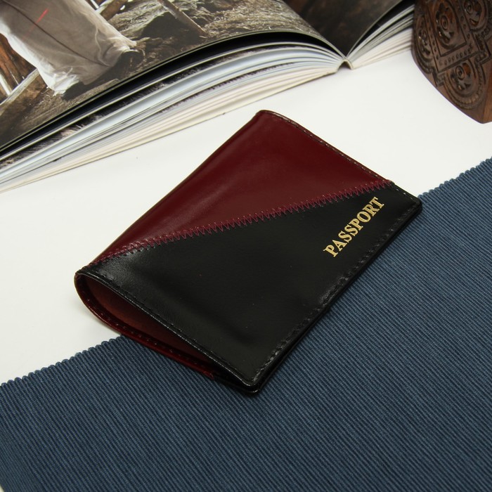 Обложка для паспорта, шик, цвет чёрный/вишнёвый