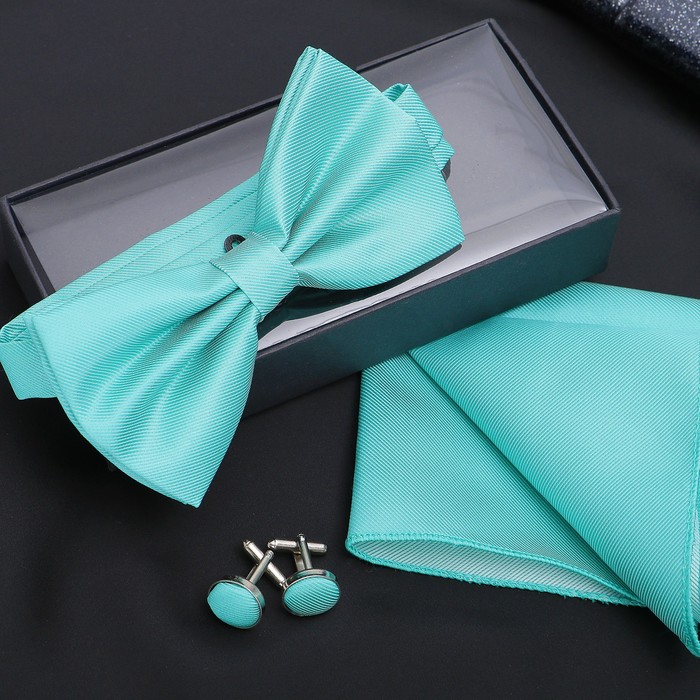 Набор джентльмена "Запонки/платок/бабочка" цвет бирюзовый