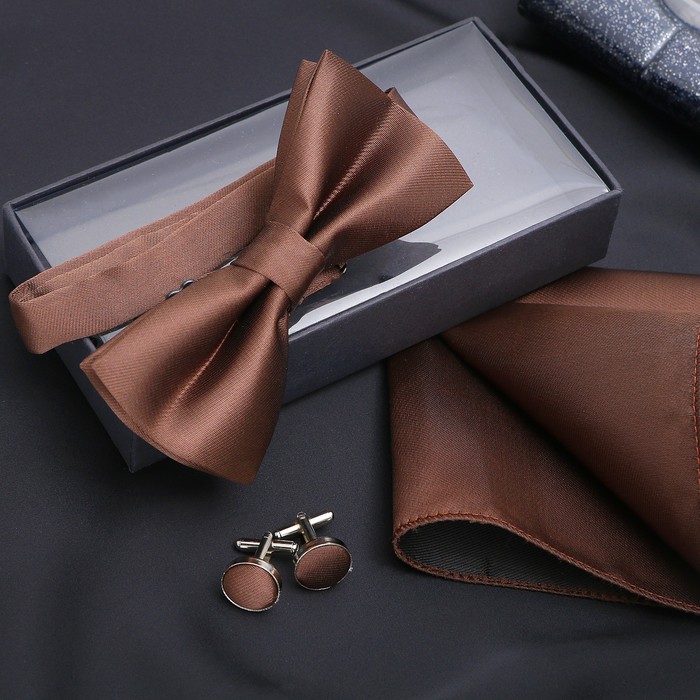Набор джентльмена "Запонки/платок/бабочка" цвет коричневый