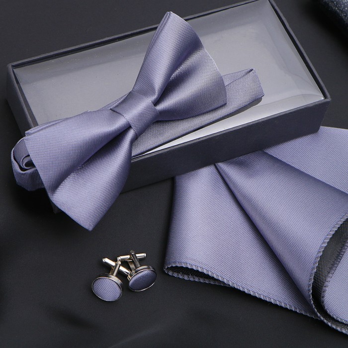 Набор джентльмена "Запонки/платок/бабочка" цвет серый