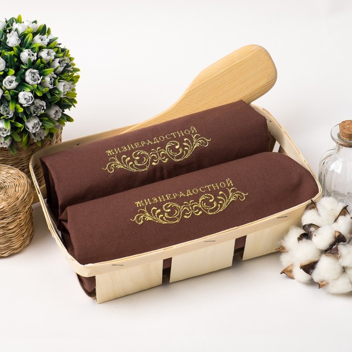 Набор салфеток Этель"Жизнерадостной"40*40Цв.Шоколад сВМГО хл,200 гр/м2-2шт+дер.лопатка