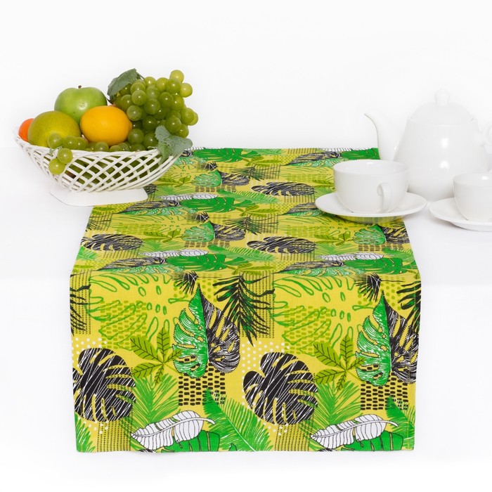 Салфетка-раннер "Доляна" Листья 140х40 см, рогожка, 160г/м2, 100% хл