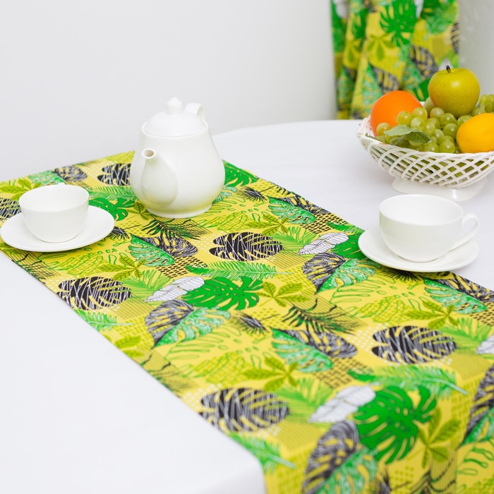 Салфетка-раннер "Доляна" Листья 140х40 см, рогожка, 160г/м2, 100% хл