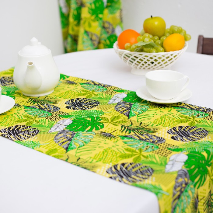 Салфетка-раннер "Доляна" Листья 140х40 см, рогожка, 160г/м2, 100% хл