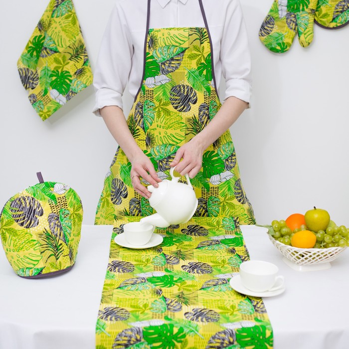 Салфетка-раннер "Доляна" Листья 140х40 см, рогожка, 160г/м2, 100% хл